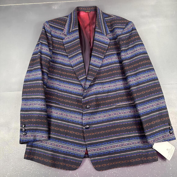 Other - VTG Pagano West Blazer Mens 48 Long Blue Aztec AOP Stockman Wool USA NWT